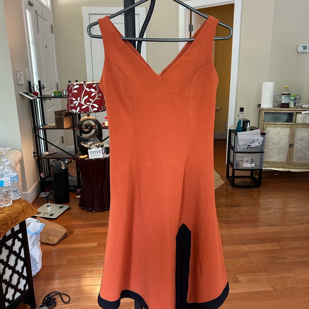 Vintage Orange Asymmetrical V-Neck Cocktail Dress